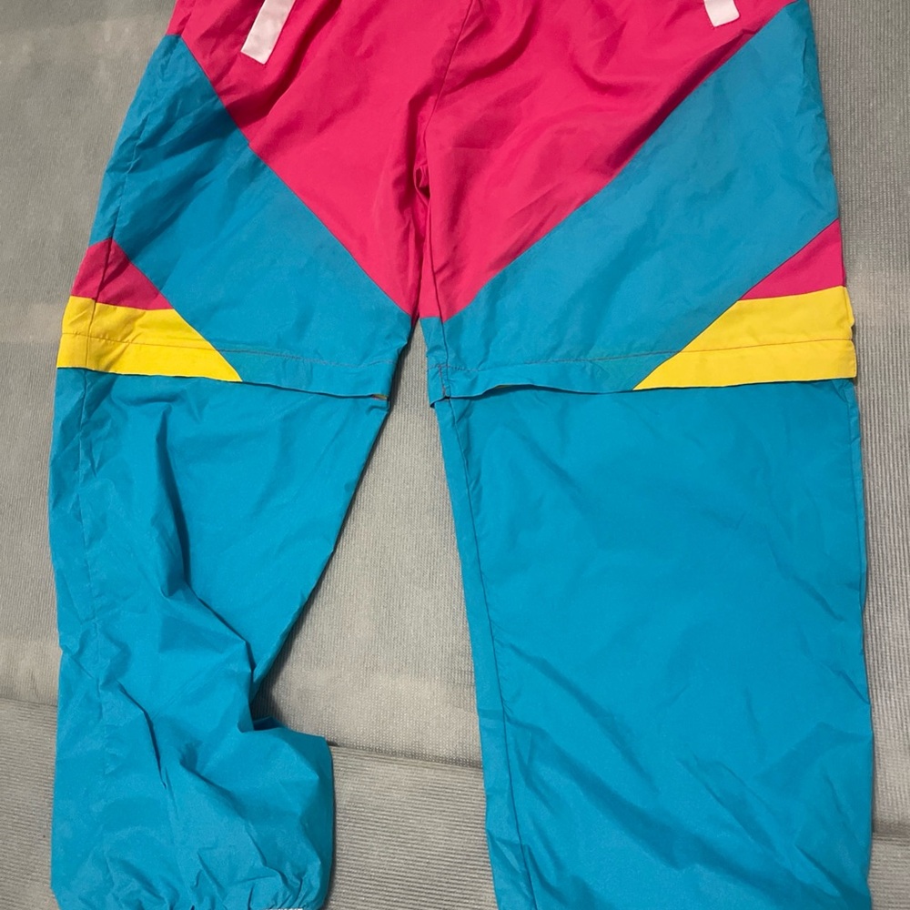 Funny Guy Creation Parachute Pants Medium Pink Blue Yellow 80s Zip Into Shorts